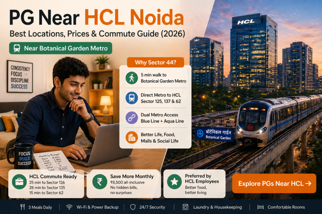 PG near HCL office Noida — fully furnished co-living rooms with meals